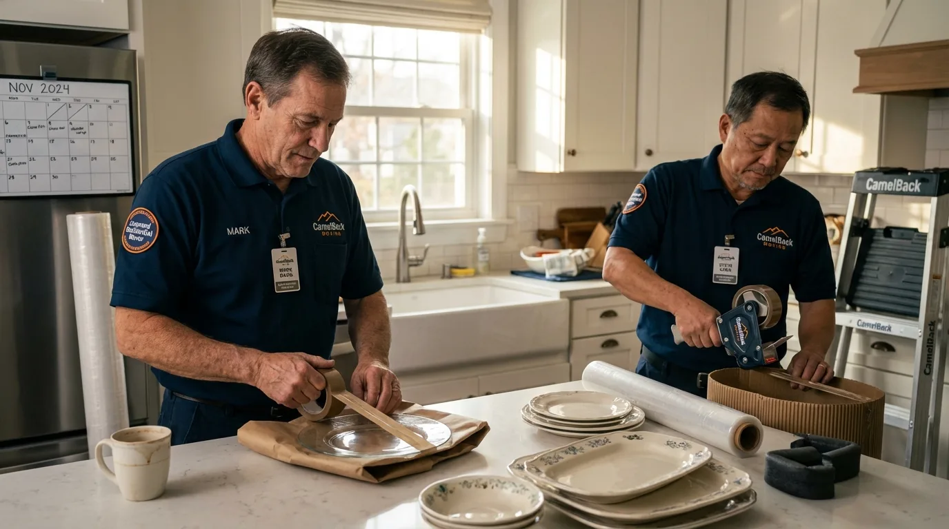 Professional crew packing kitchen dishware in Carrollton, MS